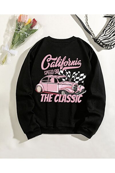 SeusCraft سويت شيرت كاليفورنك وردي مطبوع برقبة دائرية للجنسين مقاس كبير