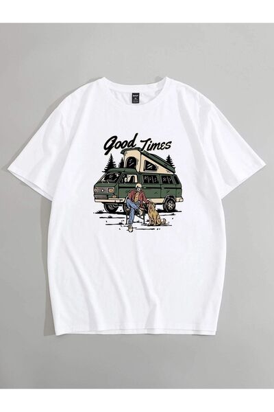 SeusCraft Μπλουζάκι Good Times - Λευκό με στάμπα, Υπερμεγέθη Καλοκαιρινό Κοντ...
