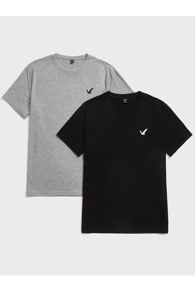 SeusCraft Set de 2 tricouri Flying Bird Logo - Tricouri oversize de vară, gri...