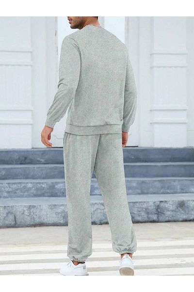 modaberry Σετ αθλητικής φόρμας Heart Emoji Combination Bottom Top - Γκρι εμπριμέ Oversize Rubber Leg Crew Neck