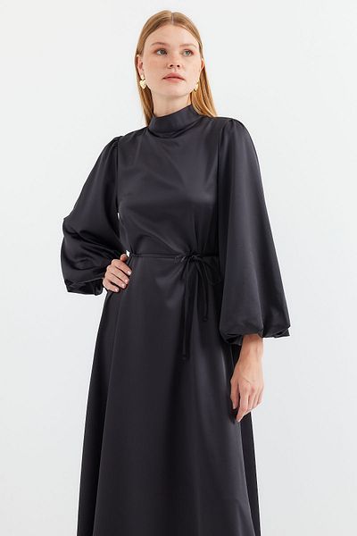 Bigdart Schwarzes Satin-Hijab-Abendkleid - Modell 2510