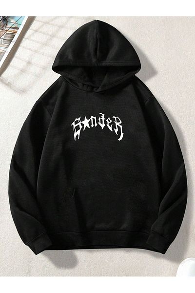 modaberry Neverleaving Spider Sweatshirt - Black Printed Oversize Thick Hooded Hoodie