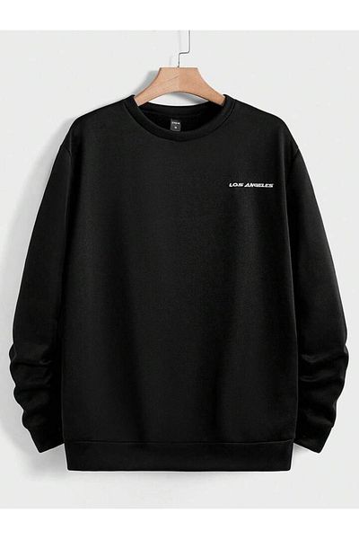 modaberry Hanorac Los Angeles Minimal - Negru Imprimat Oversize Gros Crew Gate