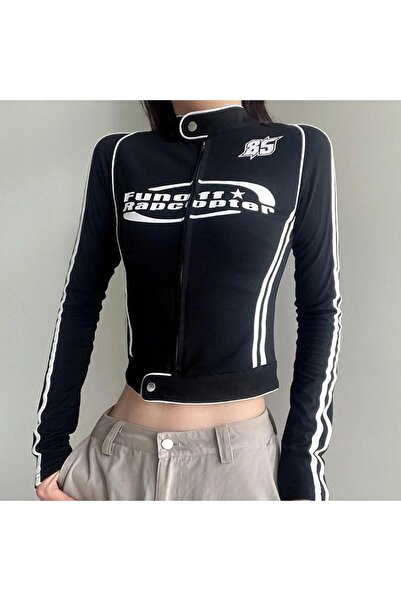 Köstebek Polo Neck Funoff 85 Black Long Sleeve Crop Cardigan