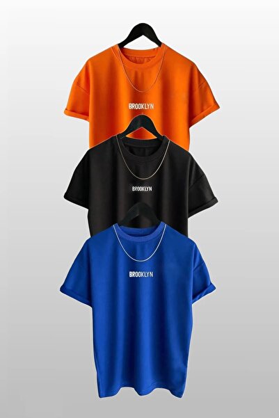 SeusCraft 3-пакет Brooklyn T-Shirt - Sax Blue Black Orange Printed Oversized ...