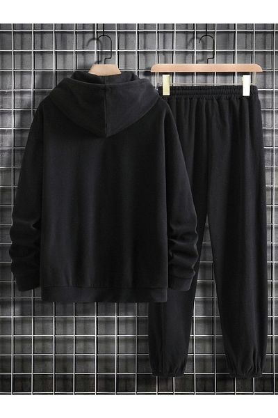 modaberry Σετ αθλητικής φόρμας Minimal Text New York Combination Bottom Top - Μαύρη στάμπα Oversize Λαστιχένια κουκούλα ποδιών