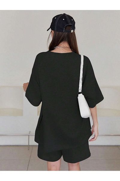 modaberry Therefore T-shirt και σορτς - Μαύρο σορτς T-shirt Bottom Top Σετ φόρμας Oversize Crew Neck