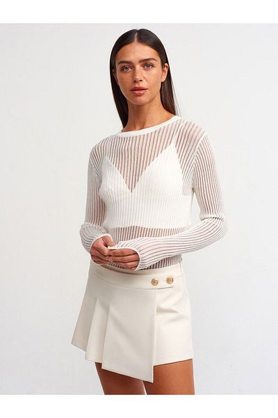 Dilvin 10355 Dilvin Transparent Crew Neck Sweater