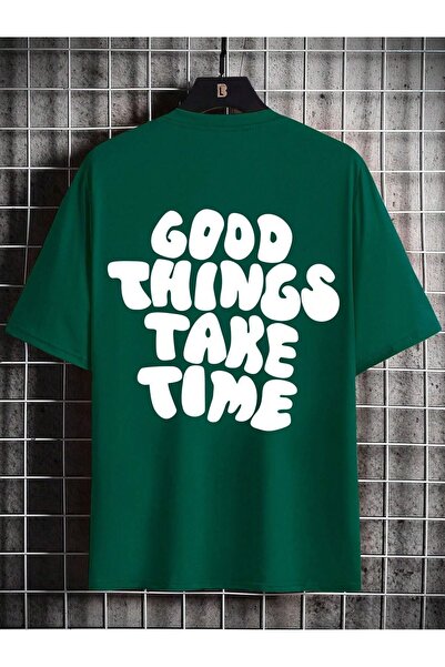 SeusCraft Tricou Take Time - Tricou de vară supradimensionat cu imprimeu verd...