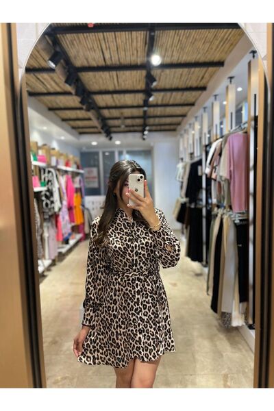 asse SATEN LEOPAR ELBİSE KUŞAKLI