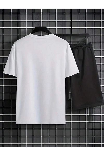 modaberry 23 T-Shirt Shorts - T-Shirt με λευκό μαύρο σορτς στο κάτω μέρος και σετ με στάμπα με λαιμόκοψη