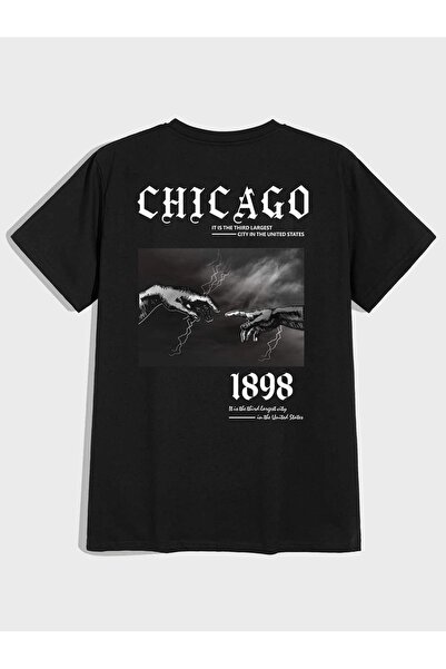 SeusCraft Tricou Chicago 1898 Hands - Tricou oversize cu imprimeu negru, de v...