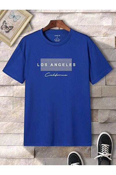 SeusCraft Los Angeles Dot T-Shirt - Sax Blue printed Oversize καλοκαιρινό κον...