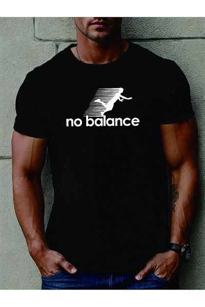 modaberry Tricou No Balance - Negru Imprimat Oversize Mânecă Scurtă Decolteu Crew