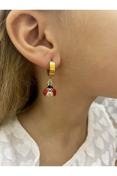 1PARÇAMAVİ Ladybug steel children's earrings - for hole ears