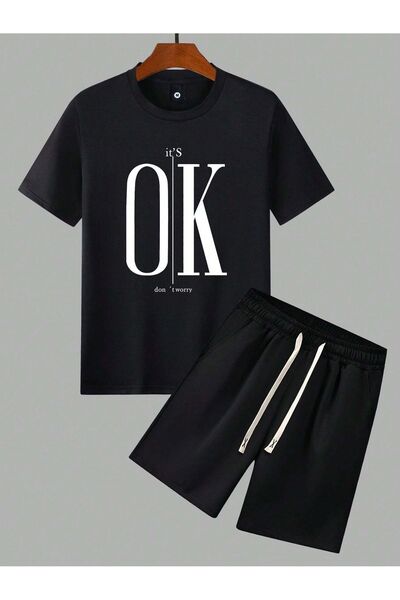 modaberry Its Ok T-Shirt Shorts - Black Shorts T-Shirt Top Bottom Set Printed...