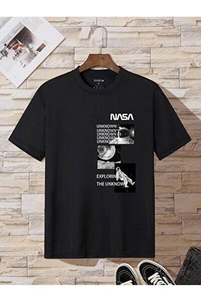 SeusCraft Tricou Nasa Exploring - Tricou oversize cu imprimeu negru, de vară,...