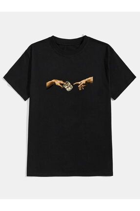SeusCraft Michelangelo Money Hand Ti ort Siyah Bask l Oversize Yazl k K sa Kol T Shirt Bisiklet Yaka Fiyat Yorumlar Trendyol