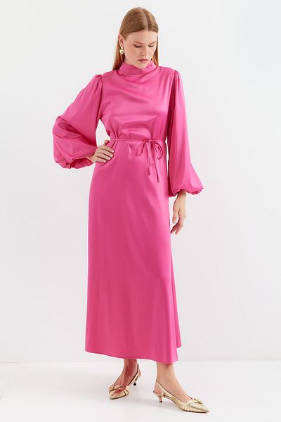 Bigdart Φούξια Σατέν Hijab Βραδινό Φόρεμα - 2510 Μοντέλο Φόρεμα