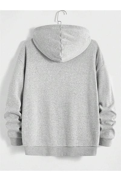 modaberry Dream Maker Text Sweatshirt Zippered Cardigan - Gray Printed Oversize Pocket Winter Hoodie