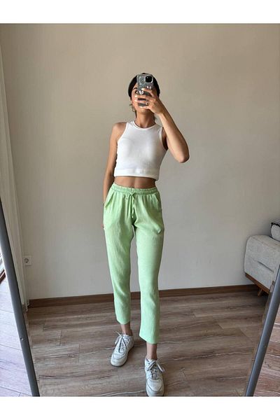 Parkline Elastic Waist Linen Trousers