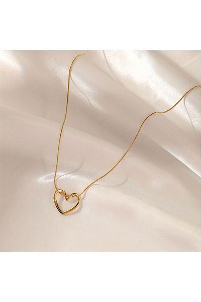 SWORDS CONCEPT Steel Necklace with Empty Inner Heart - Non-tarnish