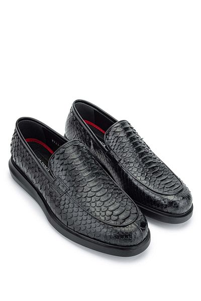 Tamer Tanca Men's Black Genuine Leather Snake Loafer