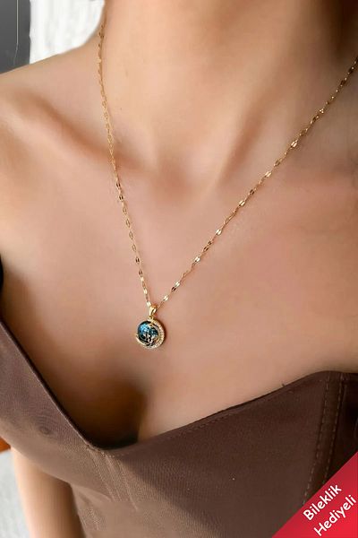 The Collection Non-Tarnish Sky Model Gold Women's Planet Steel Necklace