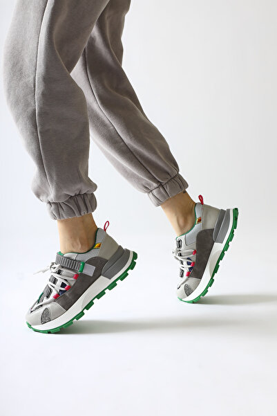 Limoya Nely Gray Asymmetrical Lace-Up Women's Sneakers, Women's Sneakers