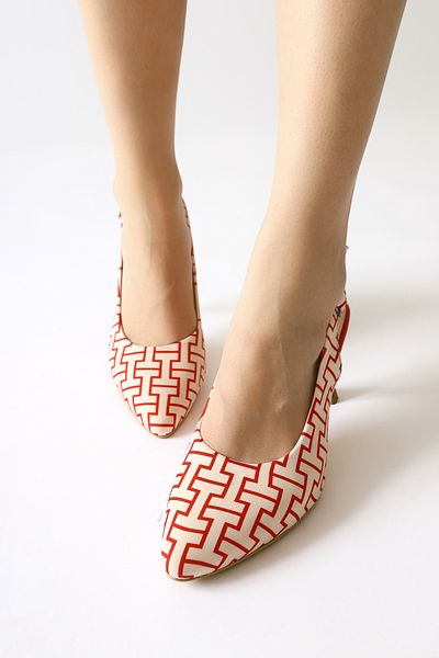 Limoya Ernesa Red Geometric Patterned Heeled Women's Shoes
