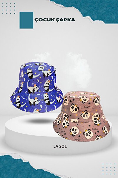 La Sol Çocuk Şapka Desenli Unısex Bucket Kova Balıkçı 2 Adet Panda