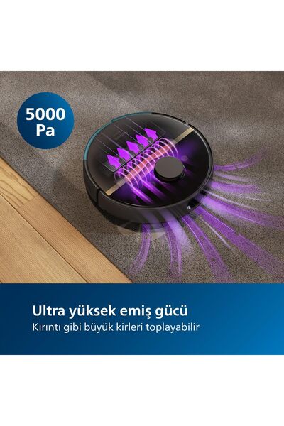 Philips Robot Süpürge, 5200 mAh Li-Ion Pil, Tek Şarjla 180 Dakikaya Kadar Temizlik, 5000 Pa