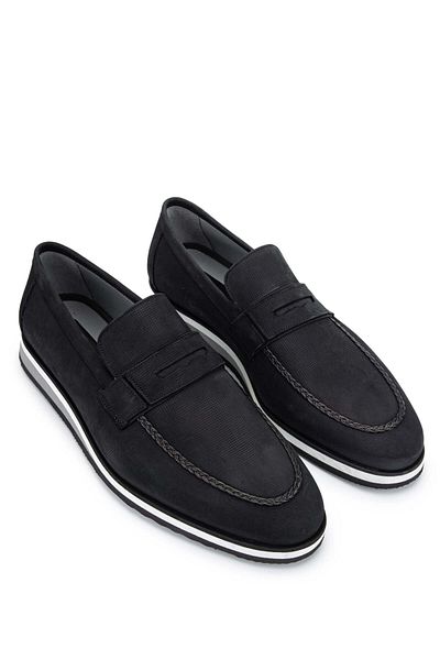 Tamer Tanca Genuine Leather Black Nubuck Men's Loafer