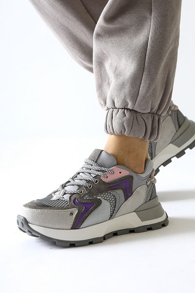 Limoya Pantofi de damă Onella Gri din piele intoarsa cu siret, pantofi sport pentru femei