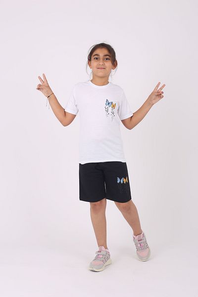 çiko kids Girl's Butterfly Printed Crew Neck 100% Cotton Set
