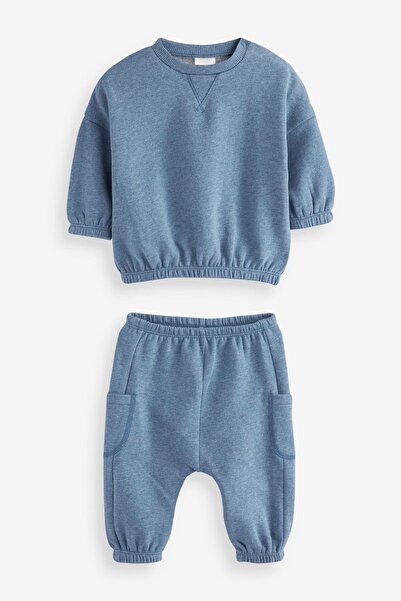 Next Baby Cotton Blue Grey Navy Blue Jogger Set