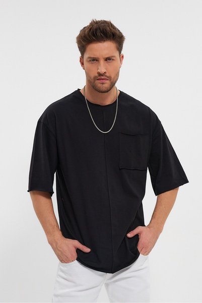 PELİTİSS Oversize Short Sleeve T-Shirt with Filthy Cut Detail Pocket