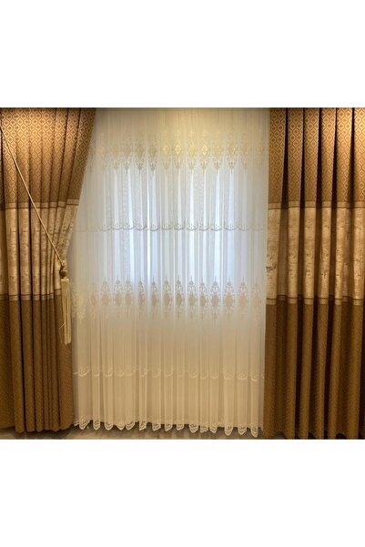 NİVEMESHOME Pano Fon Perde Krem Gold