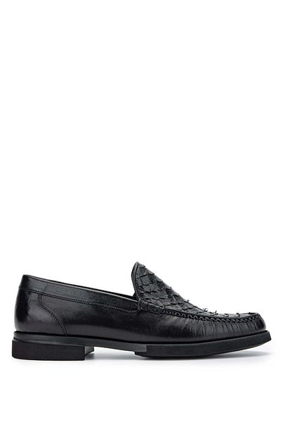 Tamer Tanca Black Genuine Leather Men's Snake Loafer Shoes