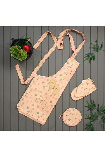 Evidea Orange Soft Carrot Patterned Kitchen Apron - 80x73 cm