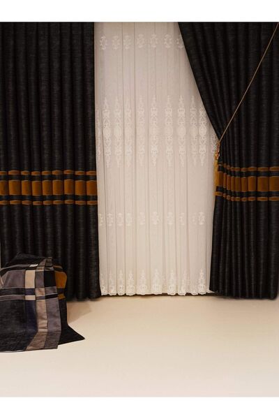 NİVEMESHOME Liyans Dominik Горчица 1/3 Плътно натрупана завеса APM