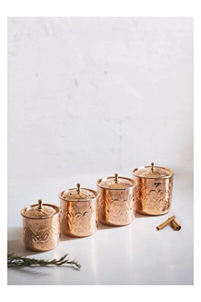 Bakır Concept Bakır Baharat Takımı Desen Kakmalı Model Bakır Renk 4'lü