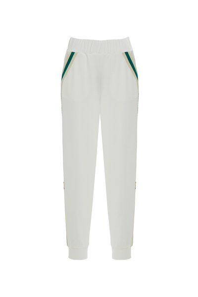 GİZİA Yanları Şerit Detaylı Paçası Bantlı Ekru Eşofman