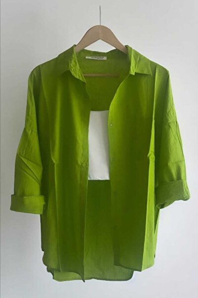 NUDEQUEEN Oversize Keten Dokulu %100 Pamuk Tek Cepli Salaş Gömlek KGT-KU3435