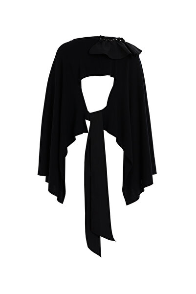 GİZİA İşleme Detaylı Arkadan Kuşak Bağlamalı Siyah Bluz