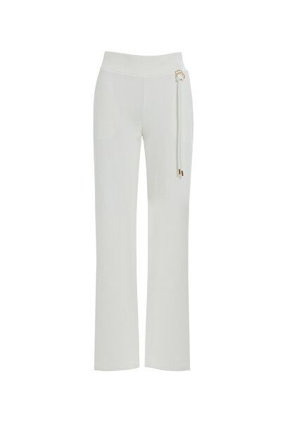GİZİA Metal Toka Detaylı Bol Paça Ekru Pantolon
