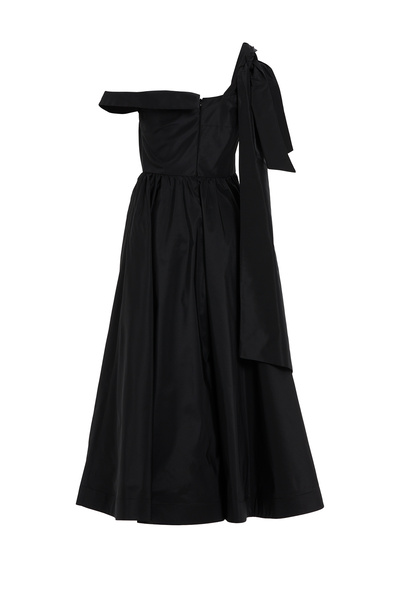 GİZİA Omuzdan Bağlamalı Pili Detaylı İşlemeli Siyah Uzun Elbise