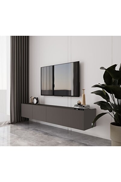 enwood Capella Gri Mdf Country 4 Kapaklı DUVARA MONTE 160 Cm Tv Ünitesi