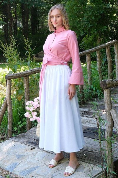 Ceylan Otantik Pink Shirt and White Balloon Skirt Set