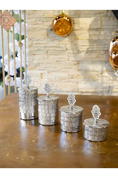 Bakır Concept Bakır Baharat Takımı 4 Lü Tırtıklı Model Gümüş Renk